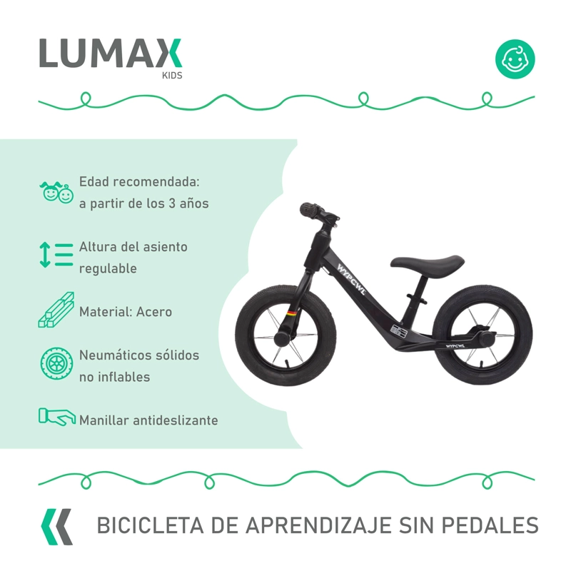 BICICLETA SIN PEDALES APRENDIZAJE NIÑOS PATACLETA NEGRA - 8