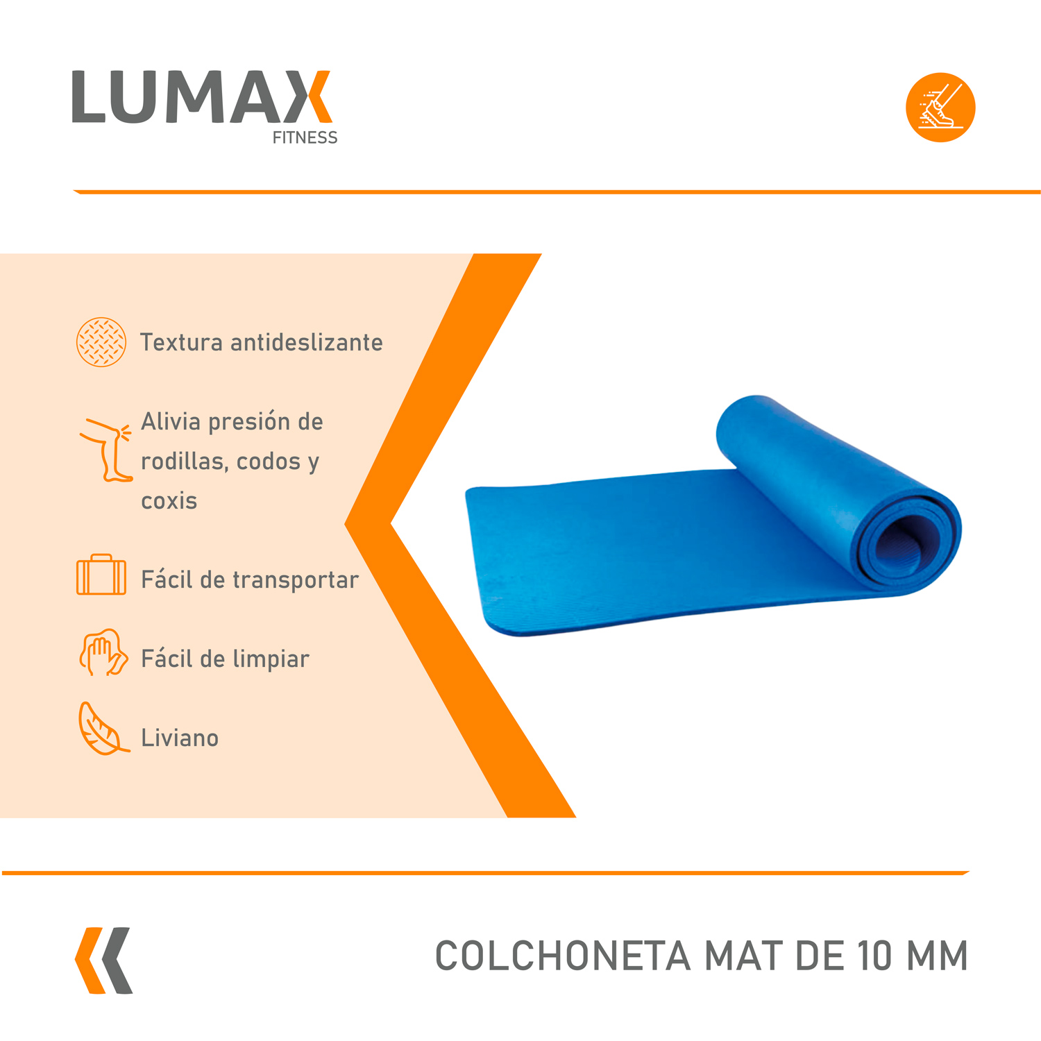 COLCHONETA MAT YOGA PILATES EJERCICIO 10 MM AZUL - 2