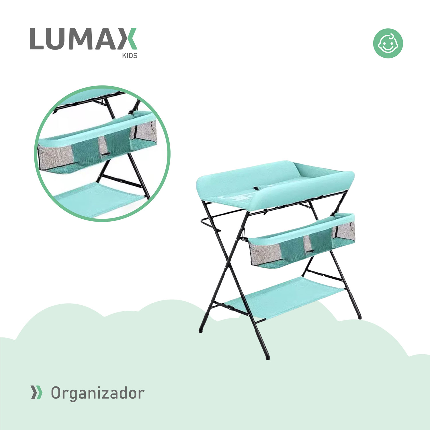 CAMBIADOR PAÑALES BEBÉ PLEGABLE PORTÁTIL VERDE - 5