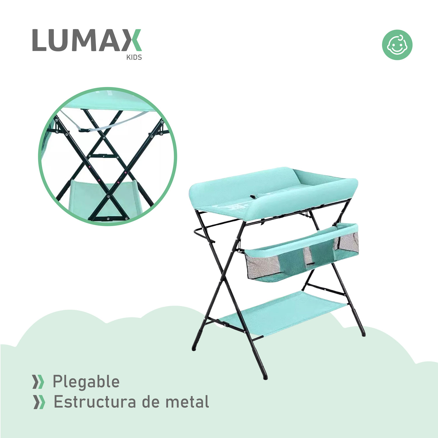 CAMBIADOR PAÑALES BEBÉ PLEGABLE PORTÁTIL VERDE - 6