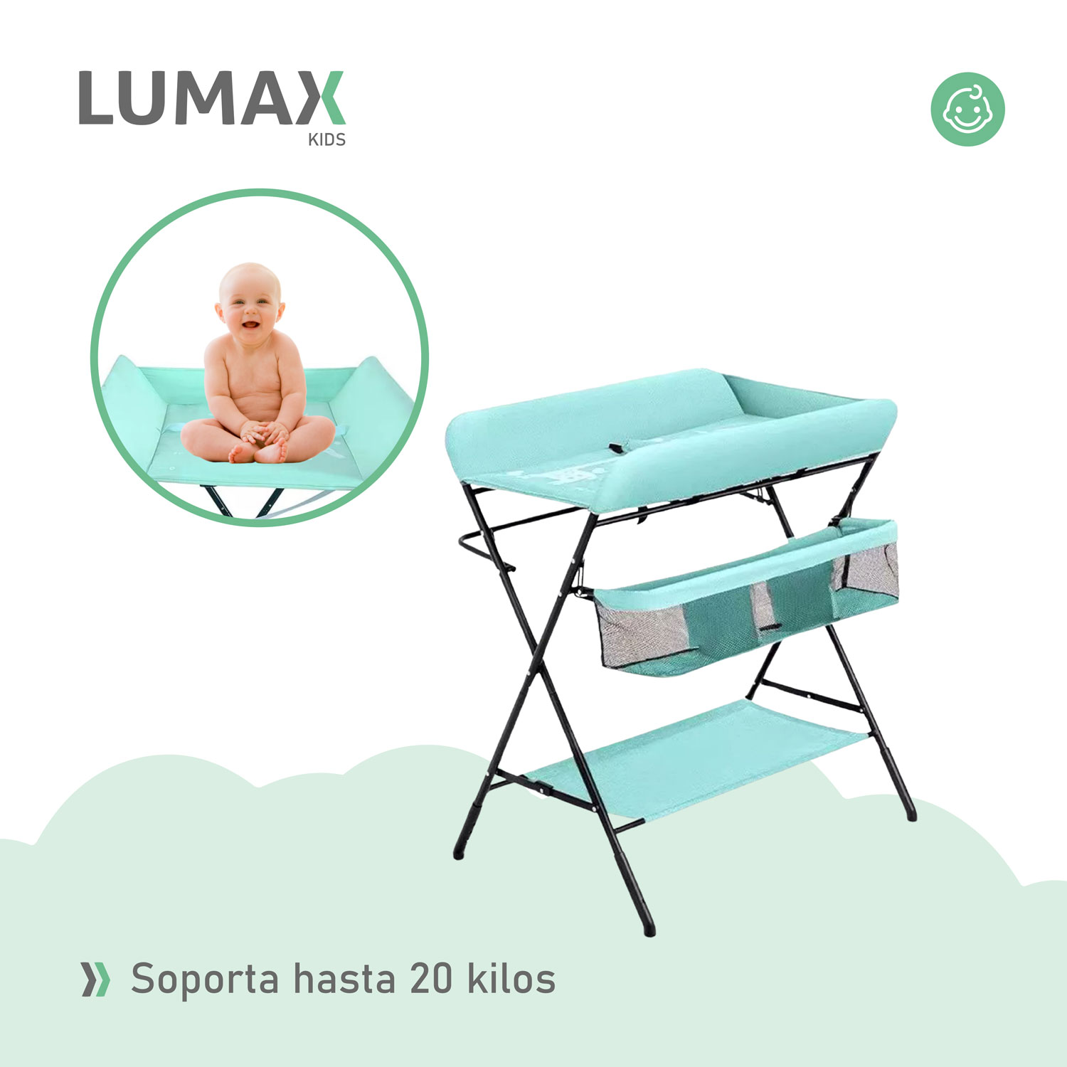 CAMBIADOR PAÑALES BEBÉ PLEGABLE PORTÁTIL VERDE - 7