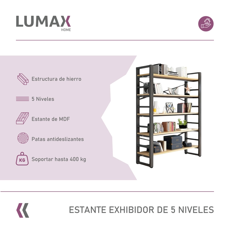 ESTANTE EXHIBIDOR BIBLIOTECA 5 NIVELES CON REPISA 175X33X140 - 9