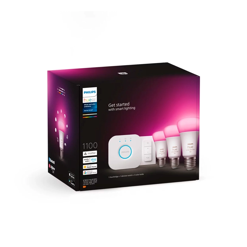 KIT DE INICIO PHILIPS HUE AMBIANCE KIT 3 AMPOLLETAS E27 + 1 DIMMER + BRIDGE - 2
