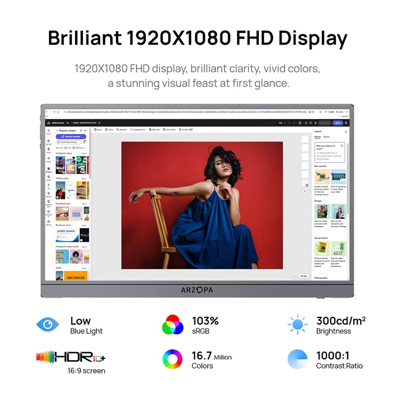 MONITOR PORTATIL Z1C PLUS ARZOPA 17,3” IPS 1080P FHD - 5
