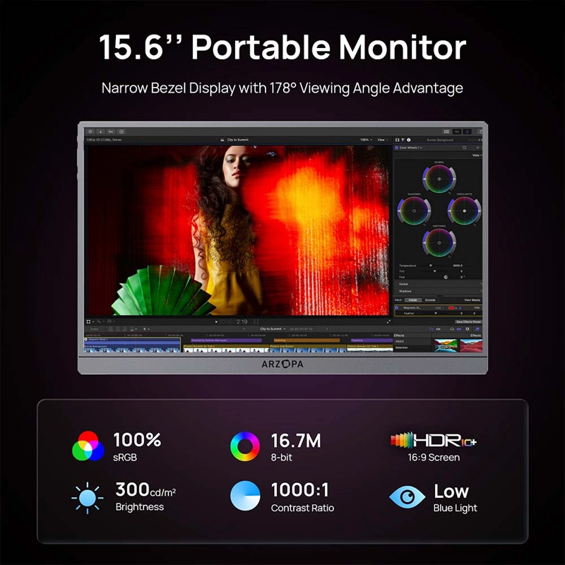 MONITOR PORTATIL A1 PRO ARZOPA 15,6 IPS 1080P FHD - 8