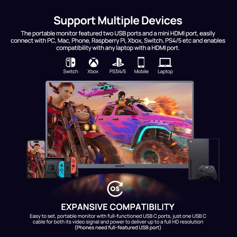 MONITOR PORTATIL A3C PRO ARZOPA DE 13,3 OLED 1080P FHD - 7