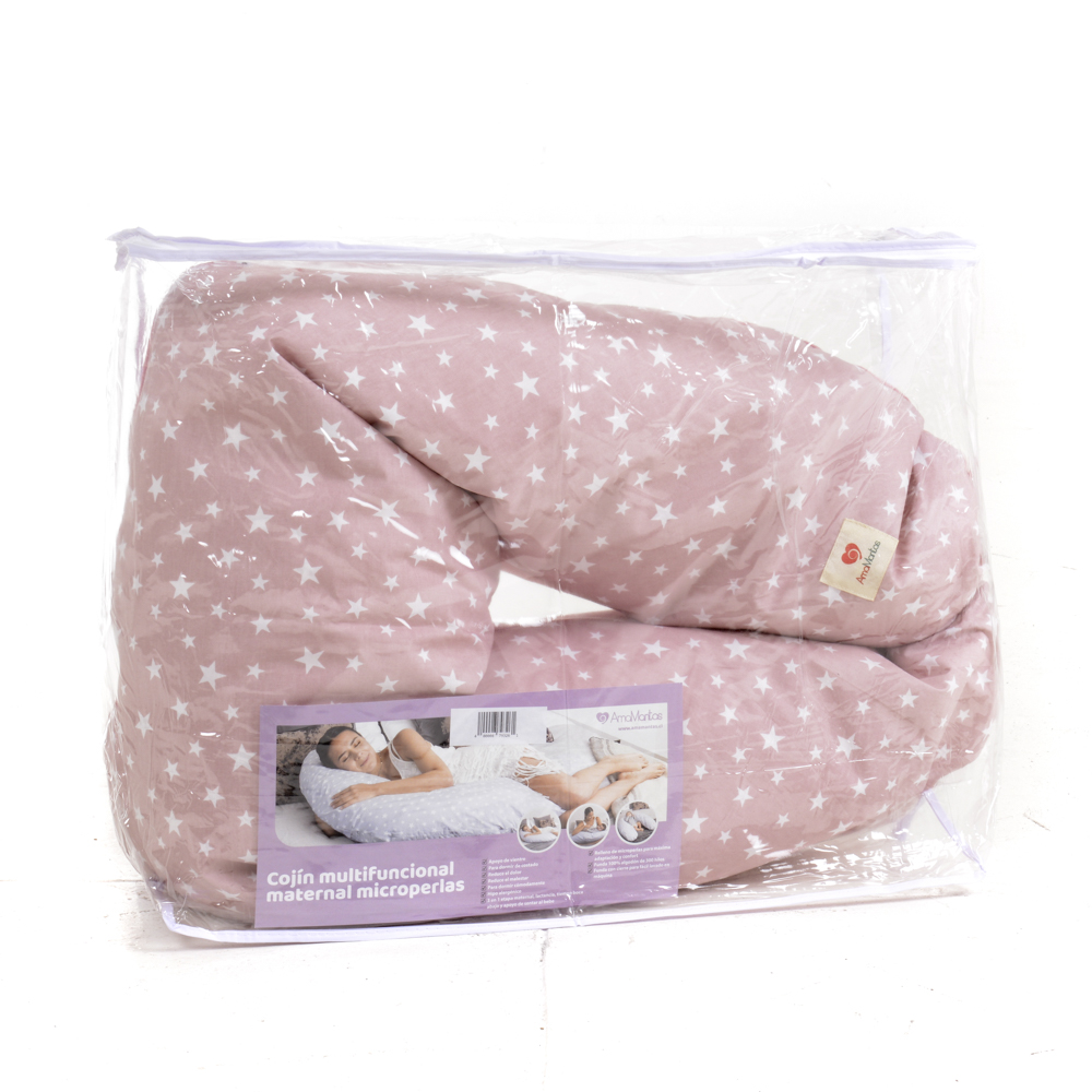 COJÍN AMAMANTAS MULTIFUNCIONAL MATERNAL ALGODÓN ROSA MICROPERLAS - 7