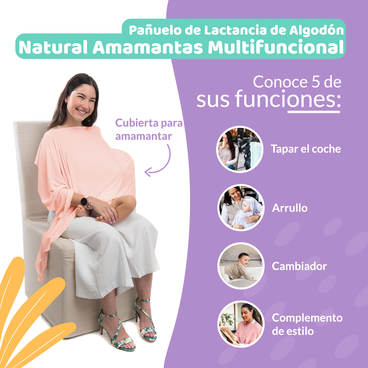 PAÑUELO AMAMANTAS LACTANCIA MULTIUSO PERLA GRIS - 6