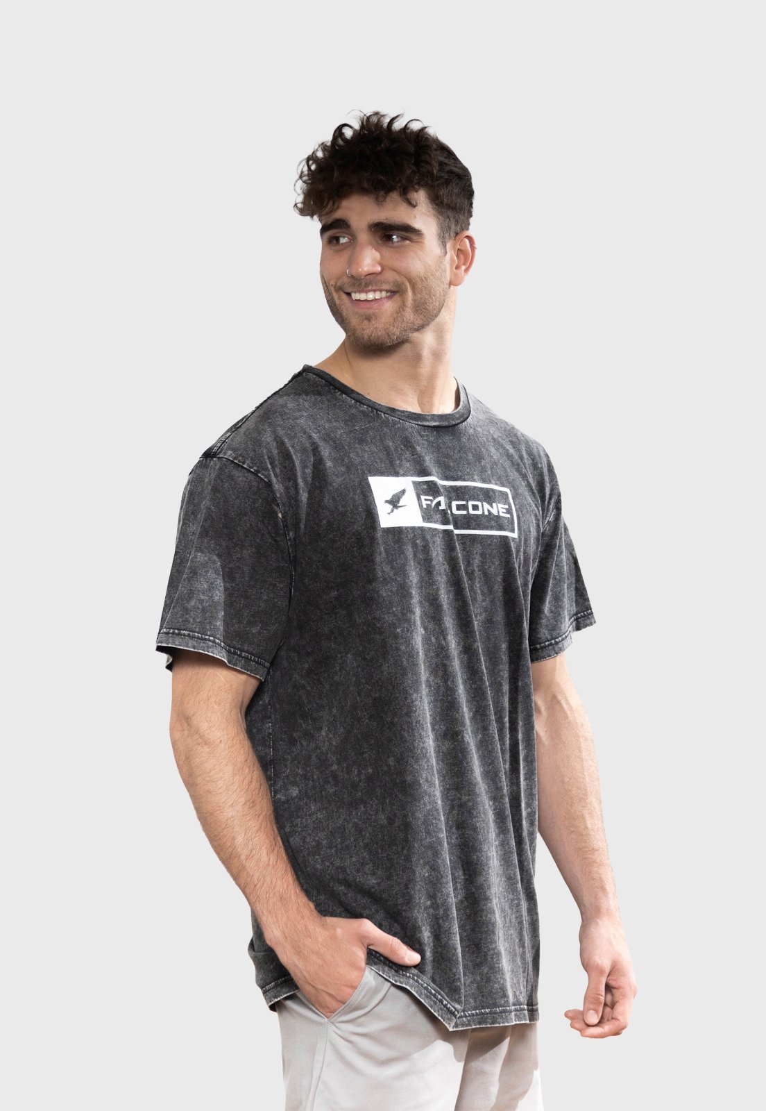 POLERA ORGÁNICA ACID-WASH RECTANGULAR LOGO NEGRO HOMBRE FALCONE - 1