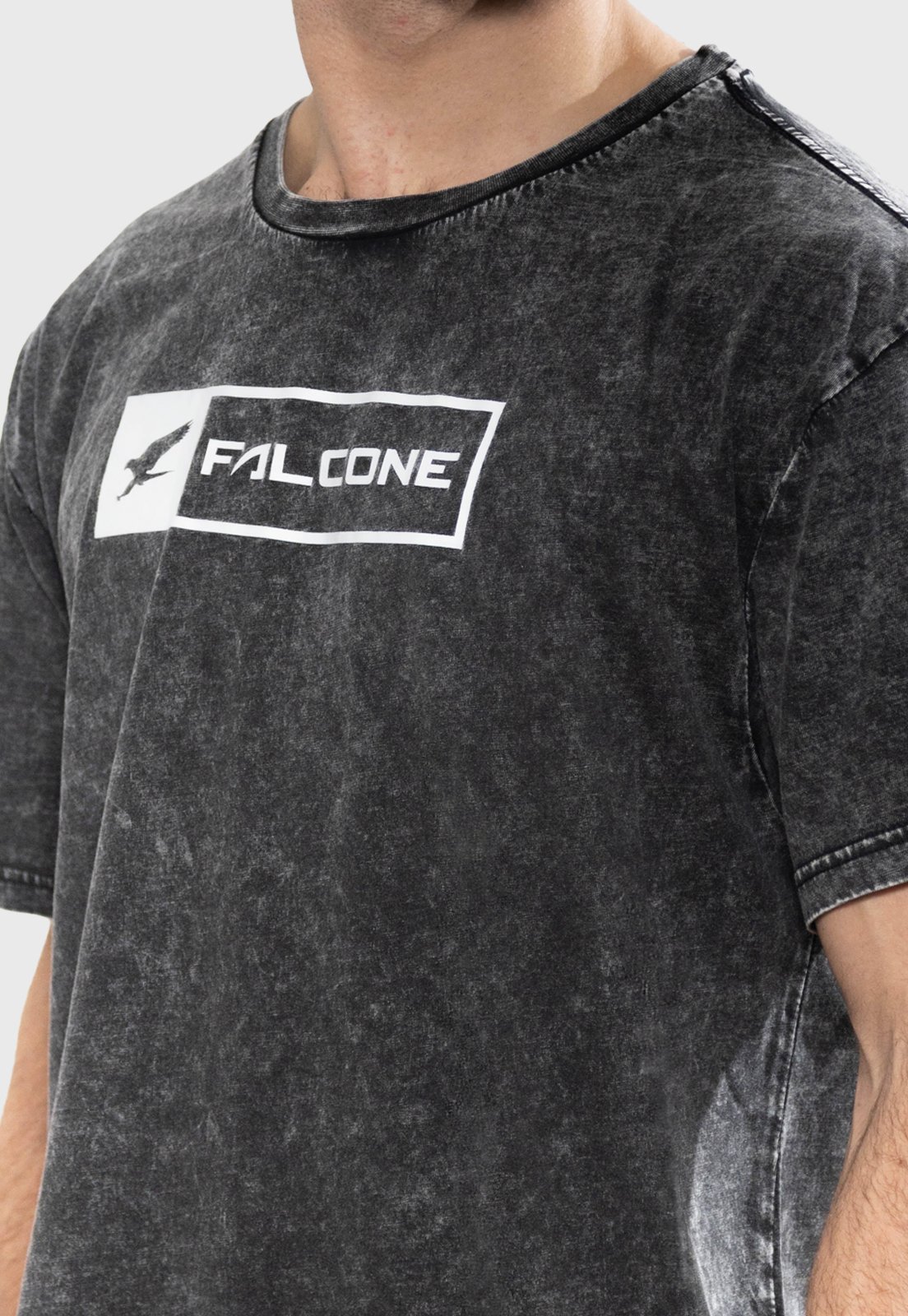 POLERA ORGÁNICA ACID-WASH RECTANGULAR LOGO NEGRO HOMBRE FALCONE - 4