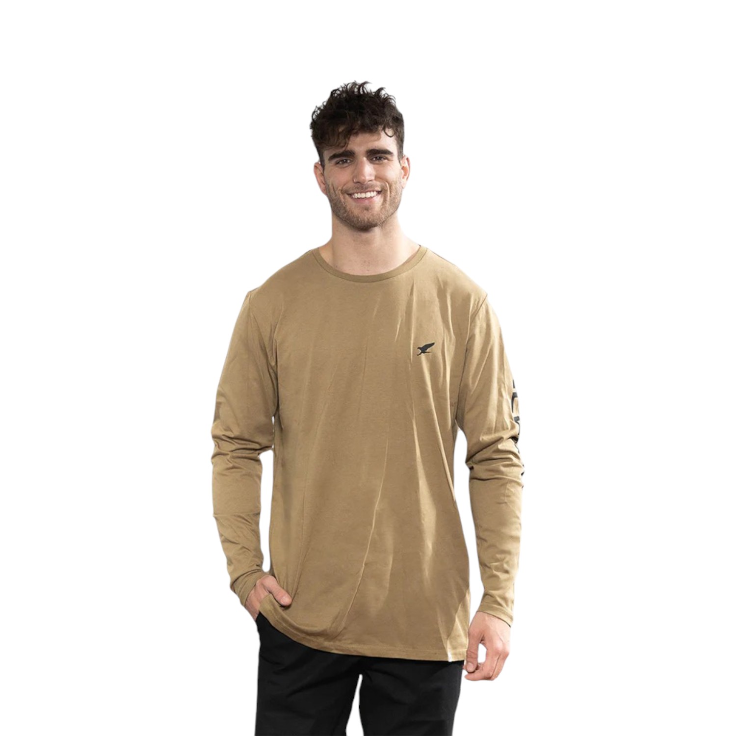 POLERA MANGA LARGA ALGODÓN HOMBRE FALCONE VERDE ORGÁNICA VERTICAL LOGO - 1