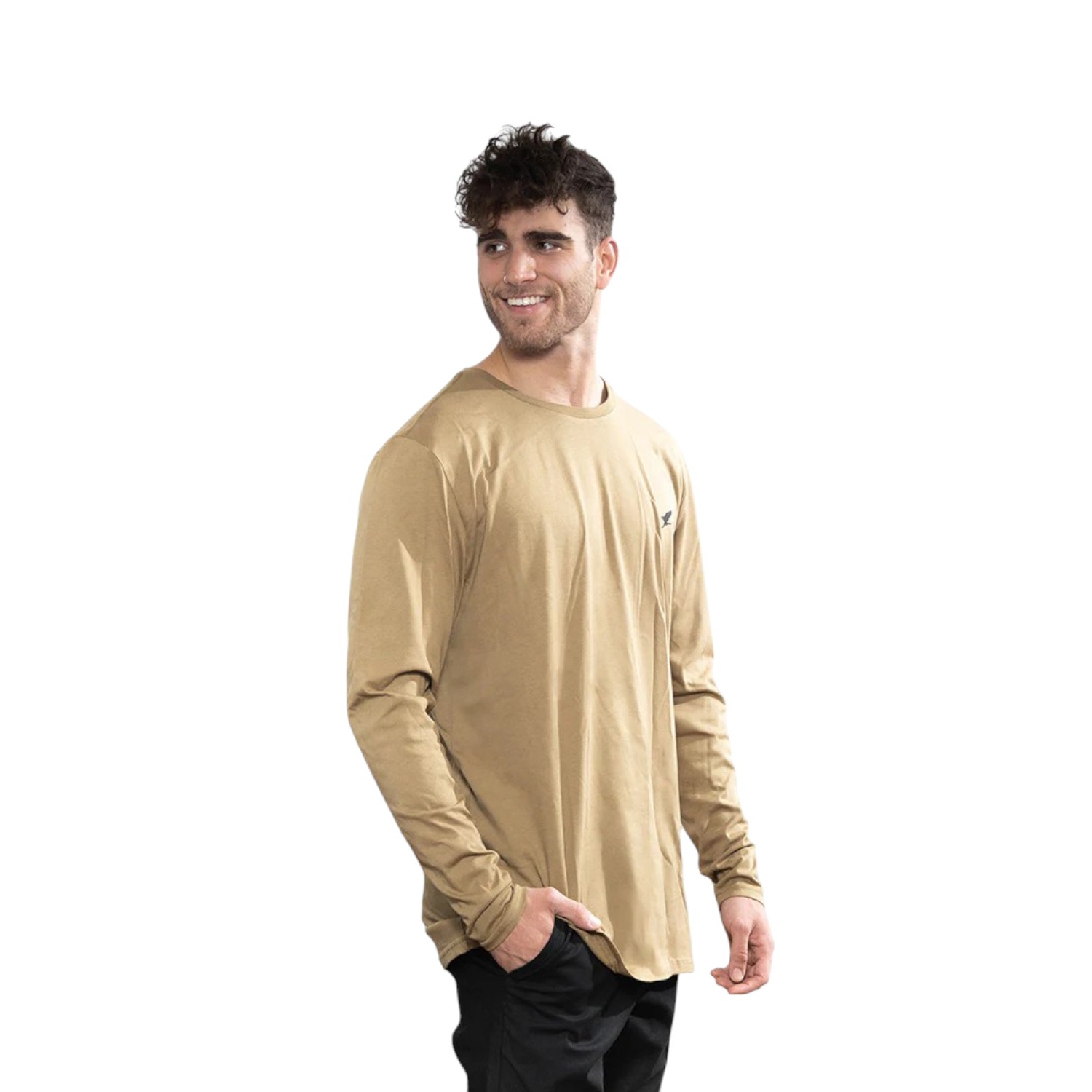 POLERA MANGA LARGA ALGODÓN HOMBRE FALCONE VERDE ORGÁNICA VERTICAL LOGO - 2