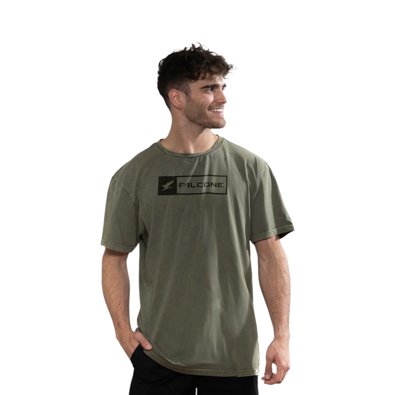 POLERA ORGÁNICA ACID-WASH RECTANGULAR LOGO VERDE HOMBRE FALCONE - 1