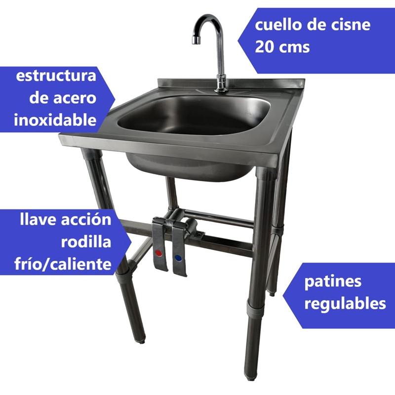 LAVAMANOS PROCHEF ACCION RODILLA INOX CON GRIFERIA ACERO - 3
