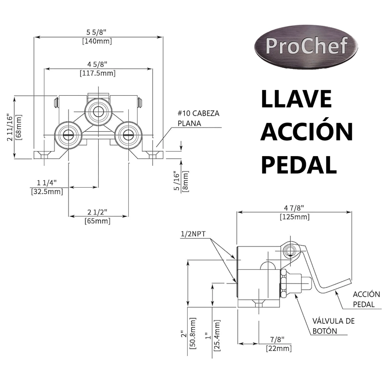 LLAVE ACCION PEDAL PARA LAVAMANOS INDUSTRIAL - 5