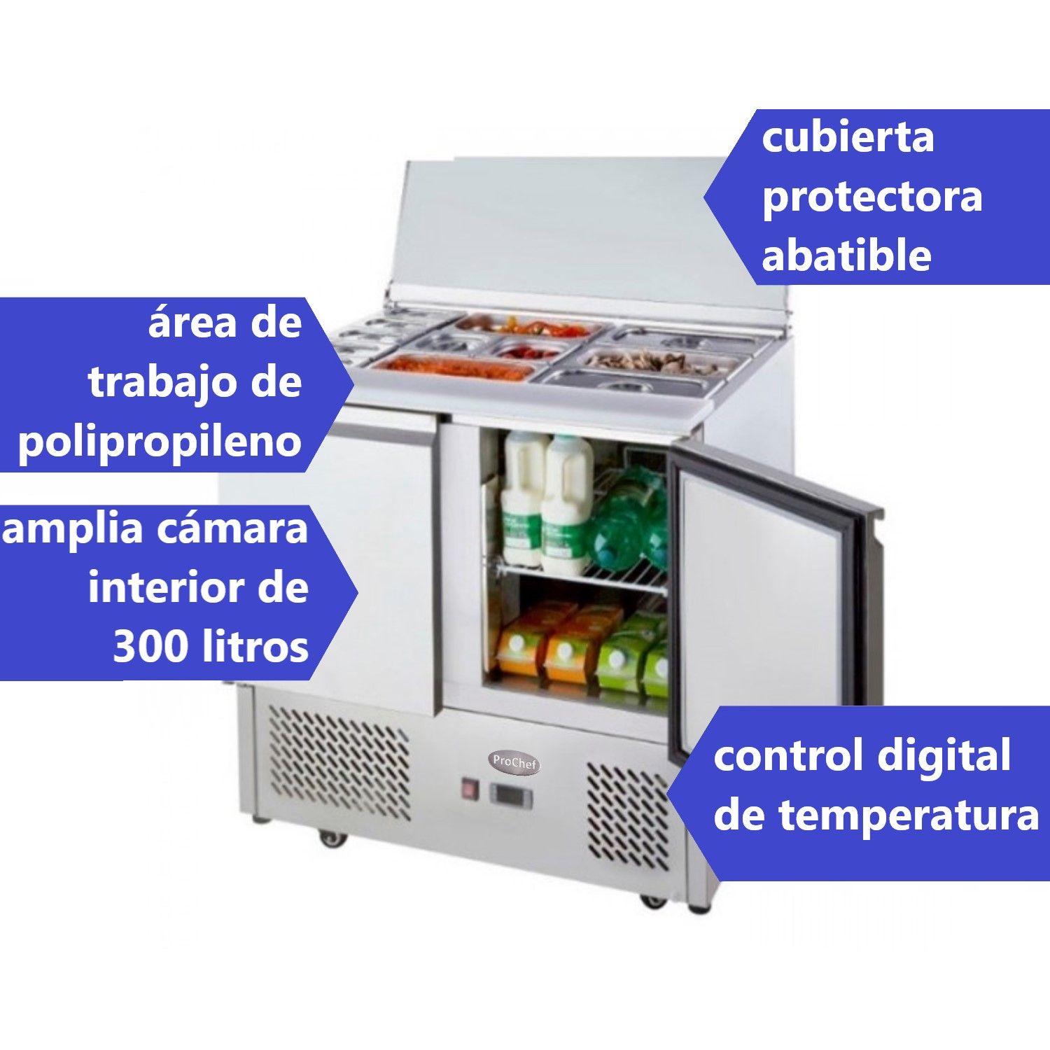 FREEZER INDUSTRIAL PROCHEF MESON REFRIGERADO SALADETTE 90 CM. 300 LT. AC.INOX ESL3800 ESTÁTICO - 6