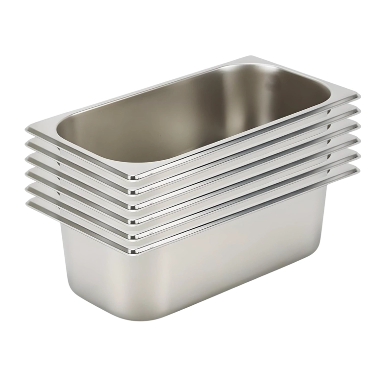 DEPOSITO GASTRONOMICO GN 1/3 X 100 MM ACERO INOX. PACK 6 UN.
