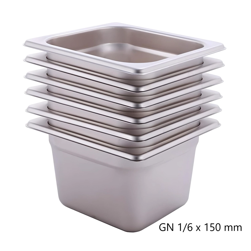 DEPOSITO GASTRONOMICO GN 1/6 X 150 MM ACERO INOX. PACK 6 UN. - 6
