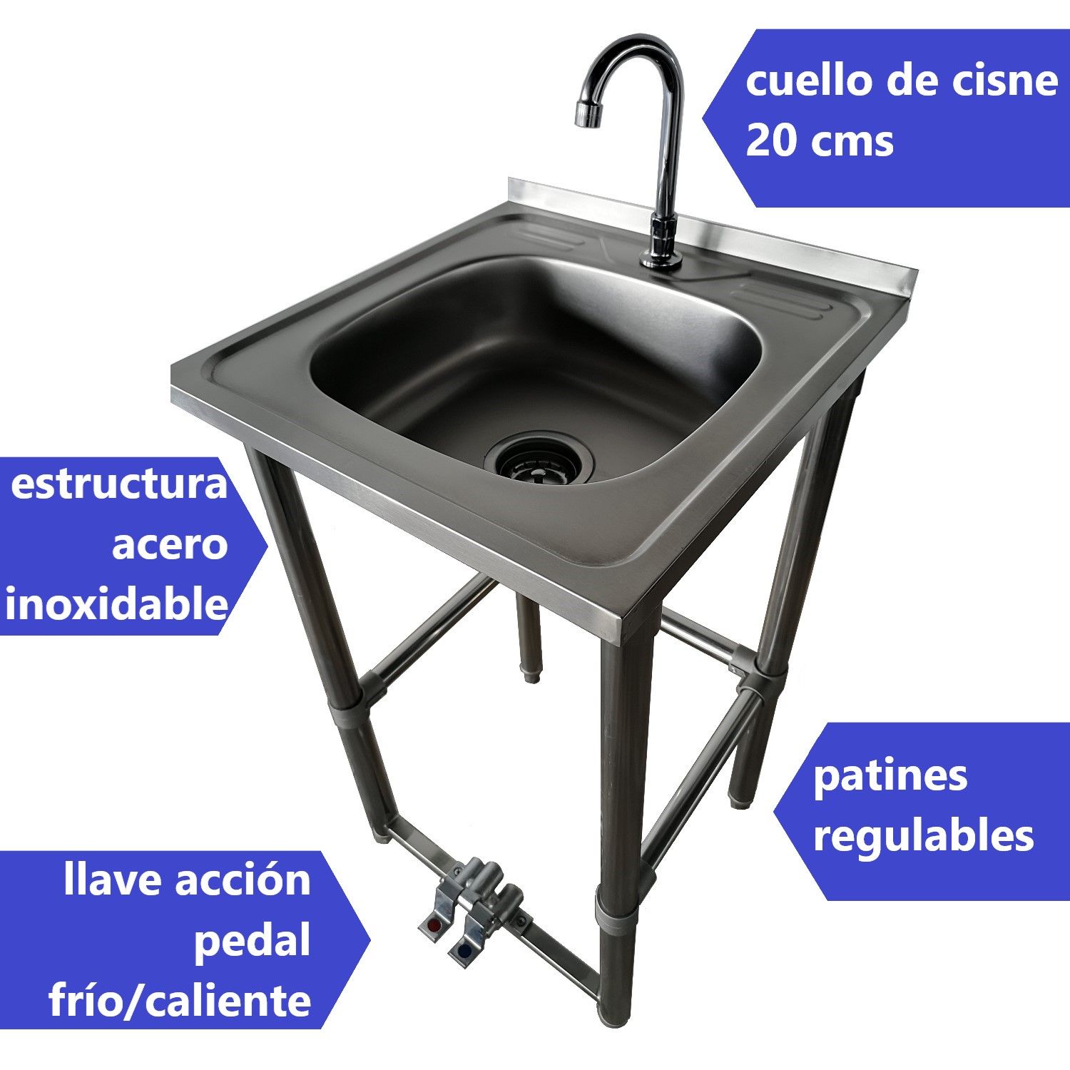 LAVAMANOS PROCHEF ACCION PEDAL INOX CON GRIFERIA ACERO - 3