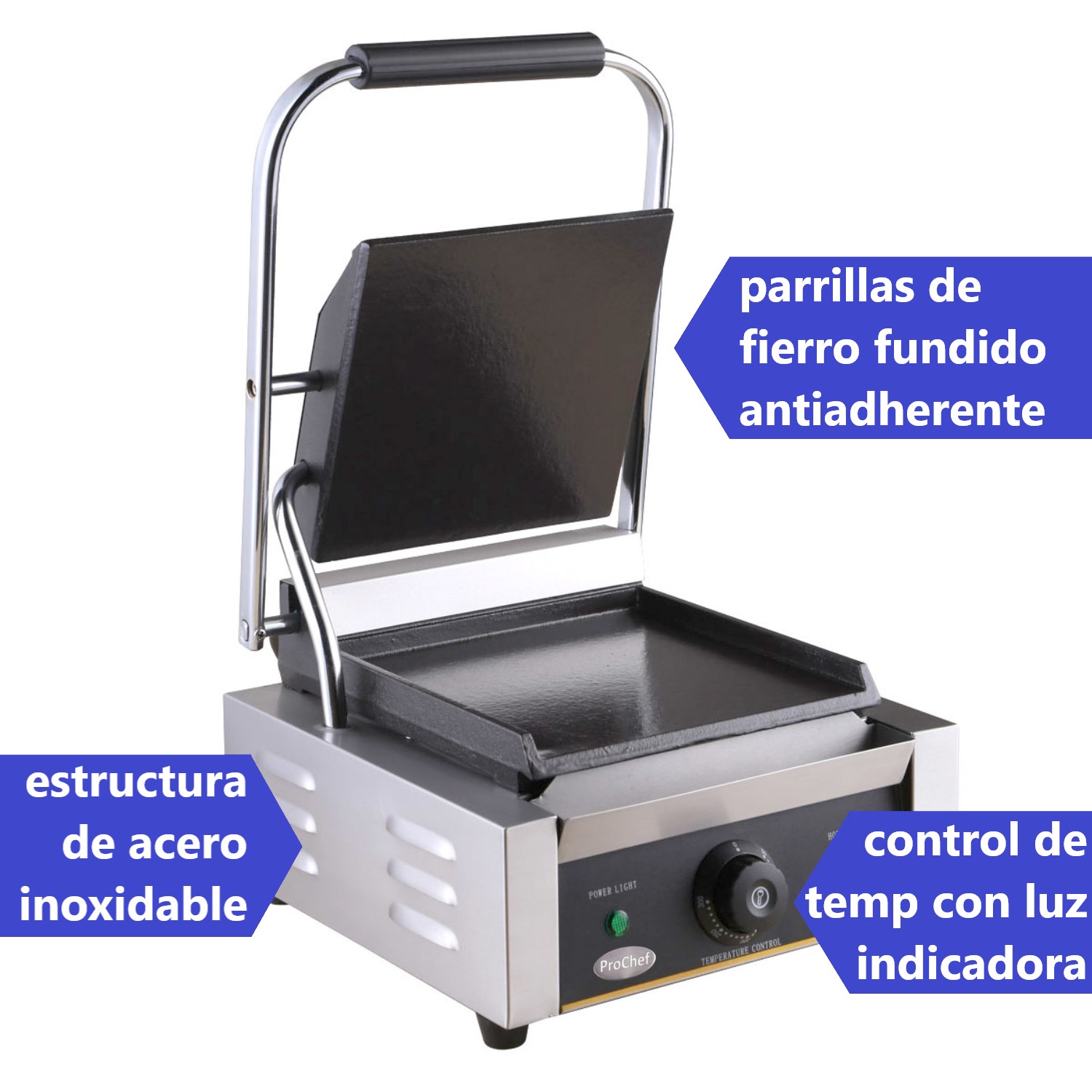 PLANCHA PROCHEF SANDWICHERA PANINI GRILL ACERO INOX. LISA 2200W - 6