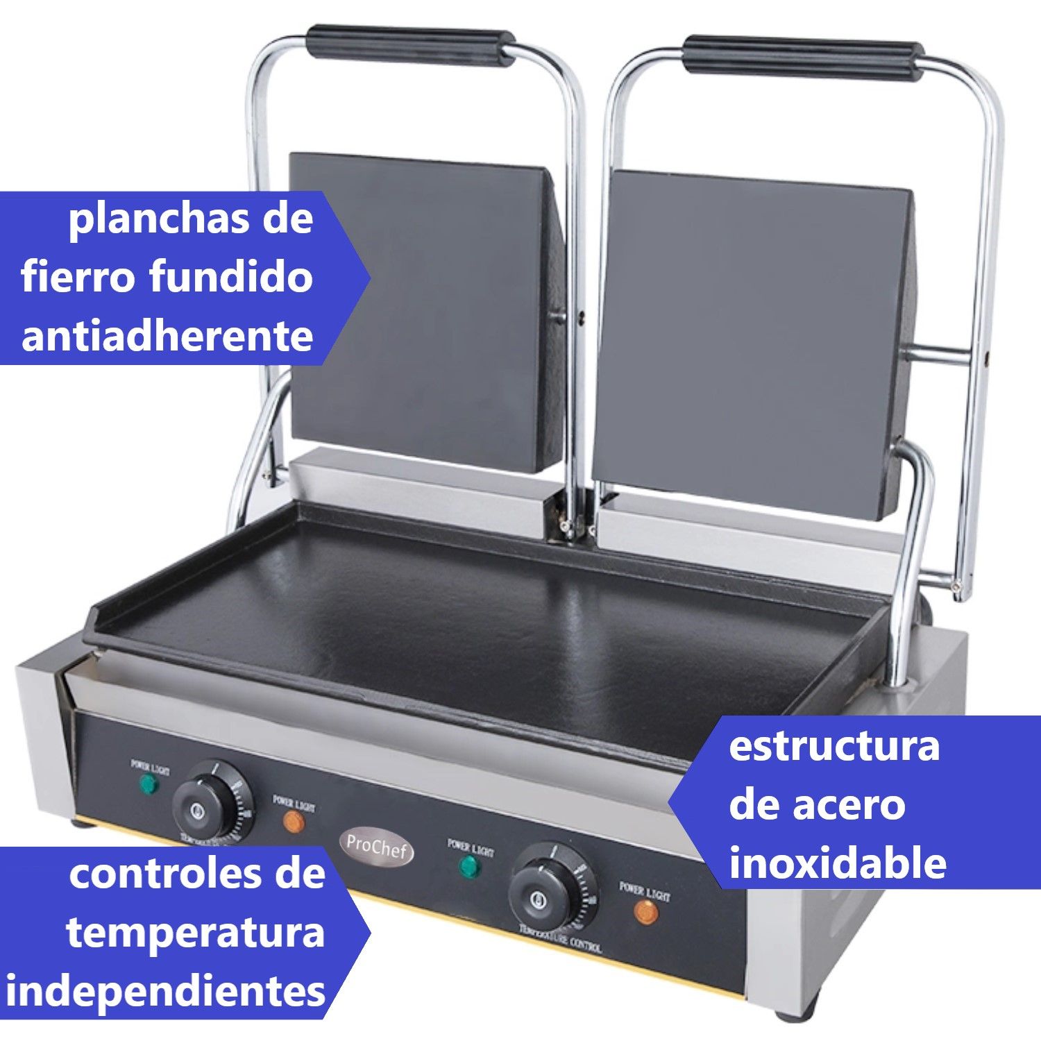 PLANCHA PROCHEF SANDWICHERA DOBLE PANINI GRILL ACERO INOX. 3600W - 4