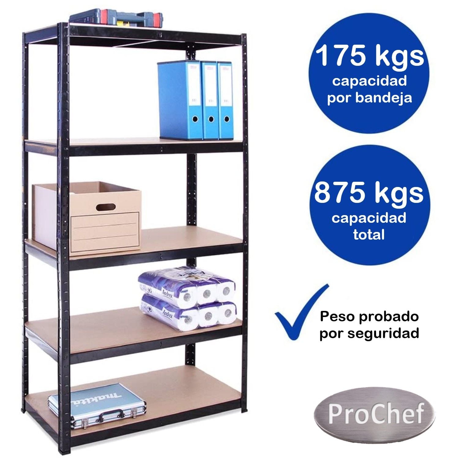 ESTANTE ACERO PINTADO 90X40X180 CM 5 BAND. 875 KG - 3
