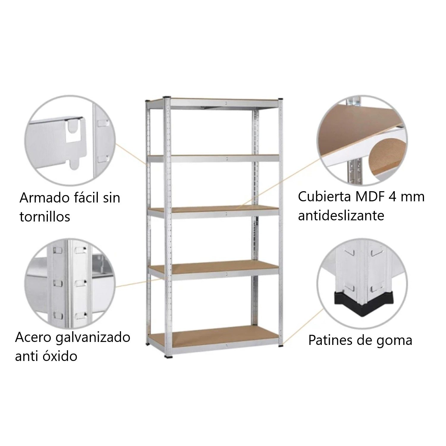 ESTANTE ACERO GALVANIZADO 90X40X180 CM. CAP 875 KG - 4