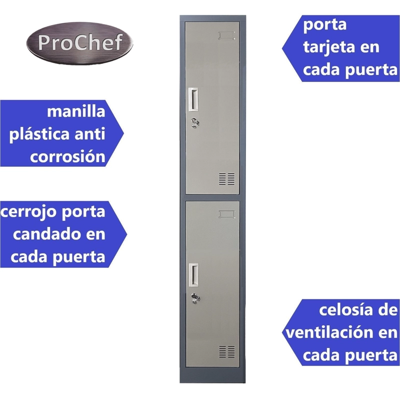 LOCKER PROCHEF ACERO 2 PUERTAS GRIS CASILLERO METALICO 1 CUERPO - 3