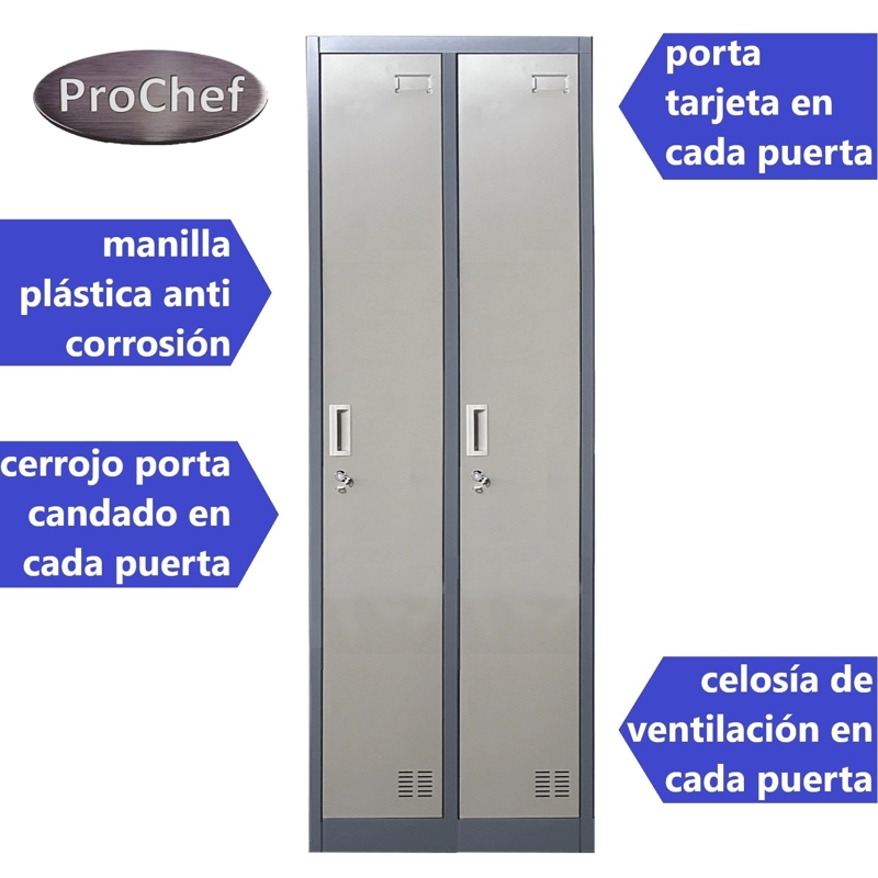 LOCKER PROCHEF ACERO 2 PUERTAS GRIS CASILLERO METALICO 2 CUERPOS - 3