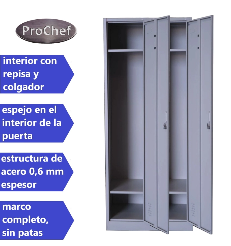 LOCKER PROCHEF ACERO 2 PUERTAS GRIS CASILLERO METALICO 2 CUERPOS - 4