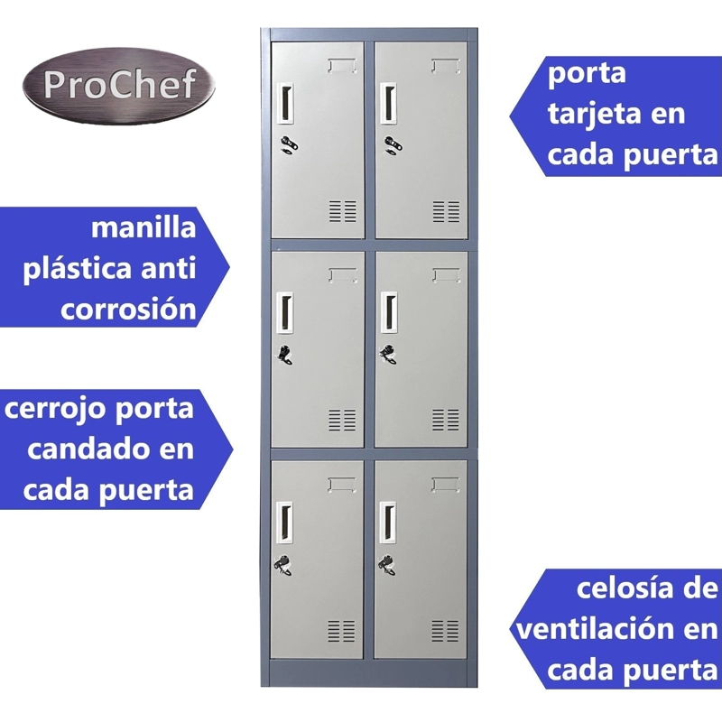 LOCKER CASILLERO METALICO 2 CUERPOS 6 PUERTAS - 3