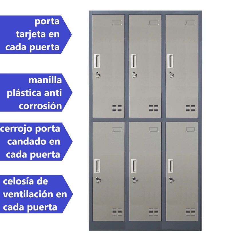 LOCKER PROCHEF ACERO 6 PUERTAS GRIS CASILLERO METALICO 3 CUERPOS - 3