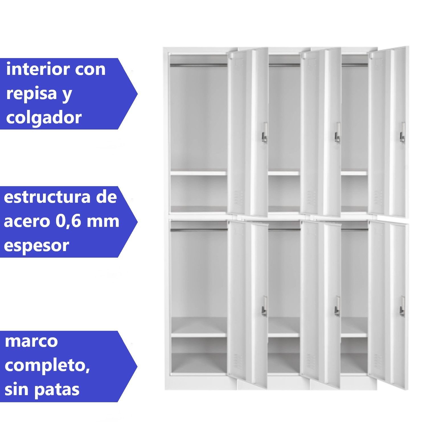 LOCKER PROCHEF ACERO 6 PUERTAS GRIS CASILLERO METALICO 3 CUERPOS - 4