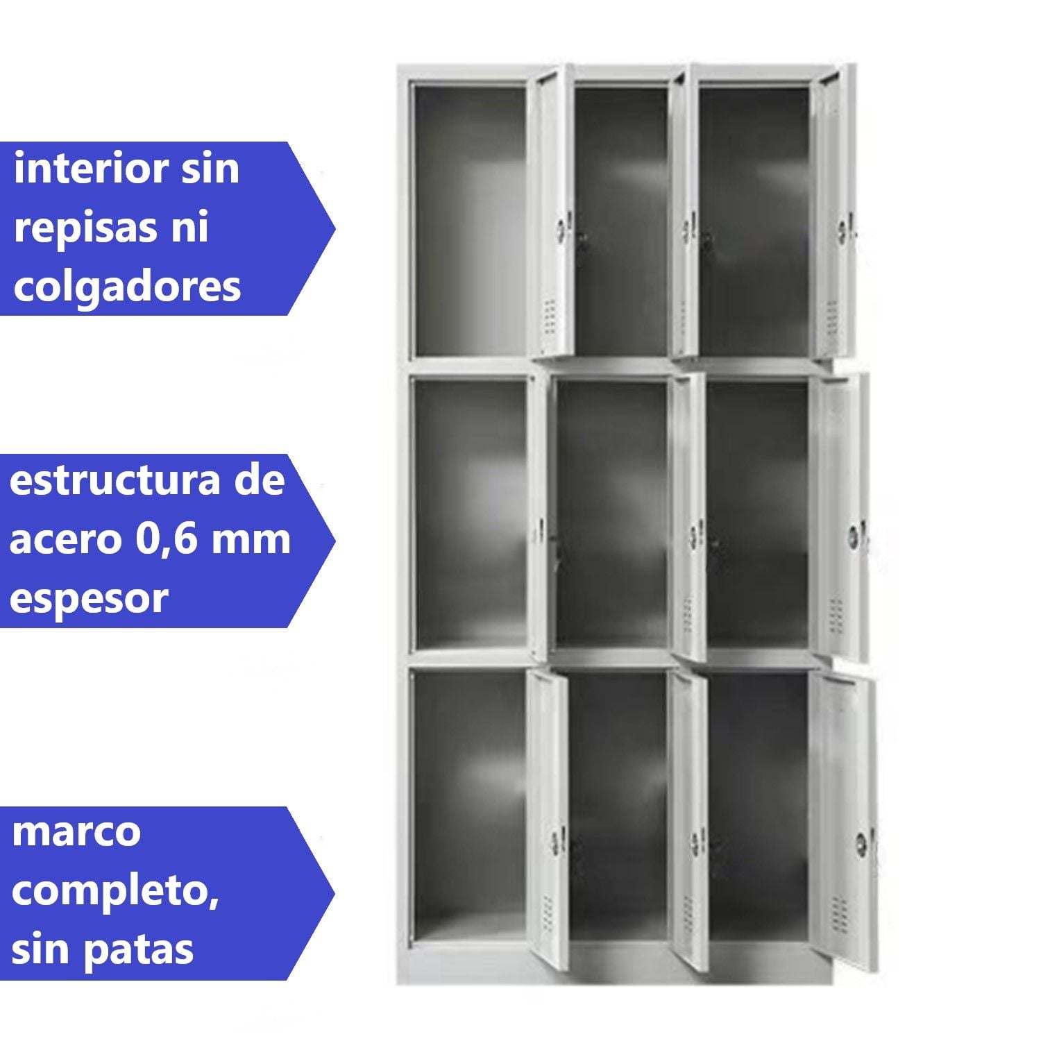 LOCKER CASILLERO METALICO 3 CUERPOS 9 PUERTAS - 4