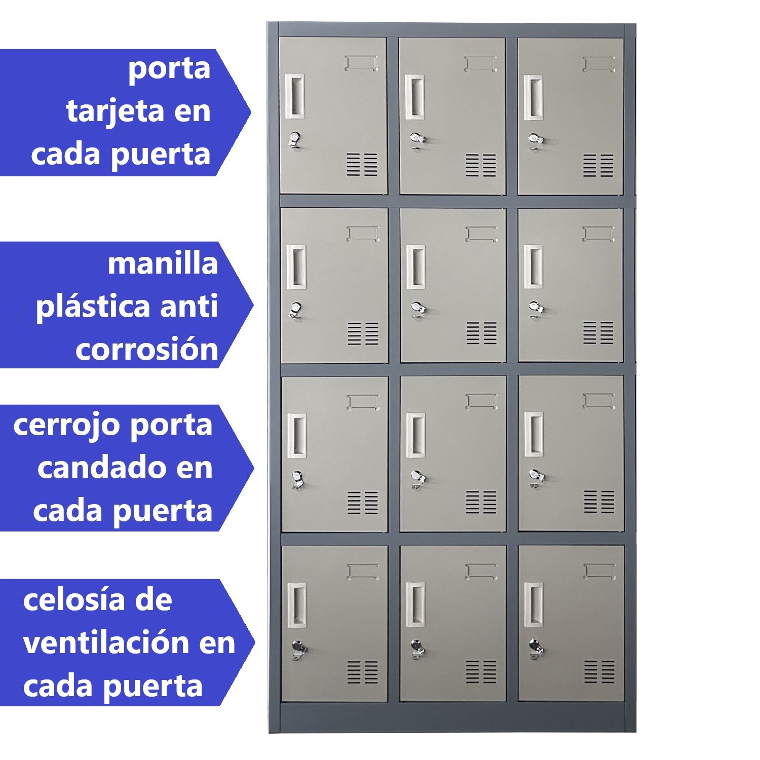 LOCKER PROCHEF ACERO 12 PUERTAS GRIS CASILLERO METALICO 3 CUERPOS - 3