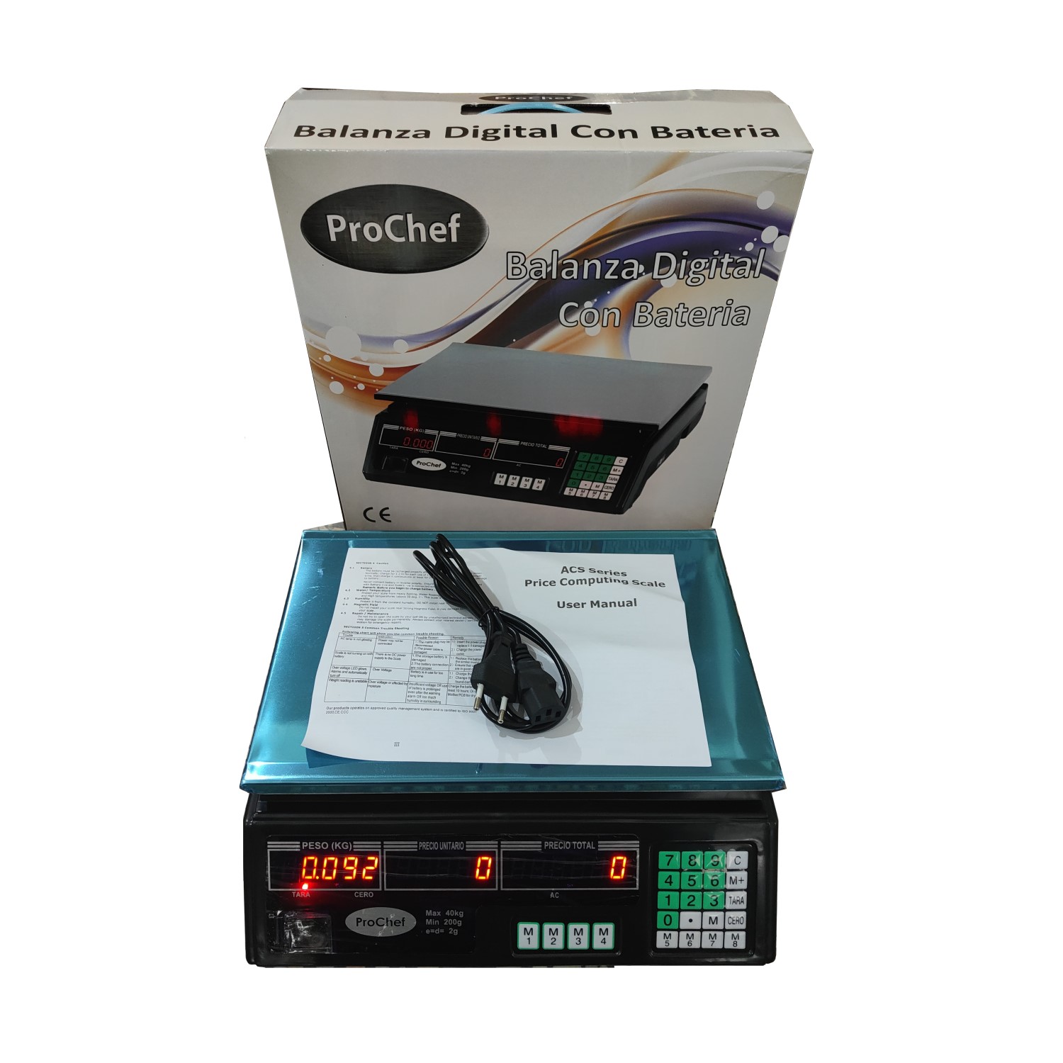 BALANZA PESA DIGITAL PROCHEF 40 KG. X 2 GR. ELECTRICA Y BATERIA - 5