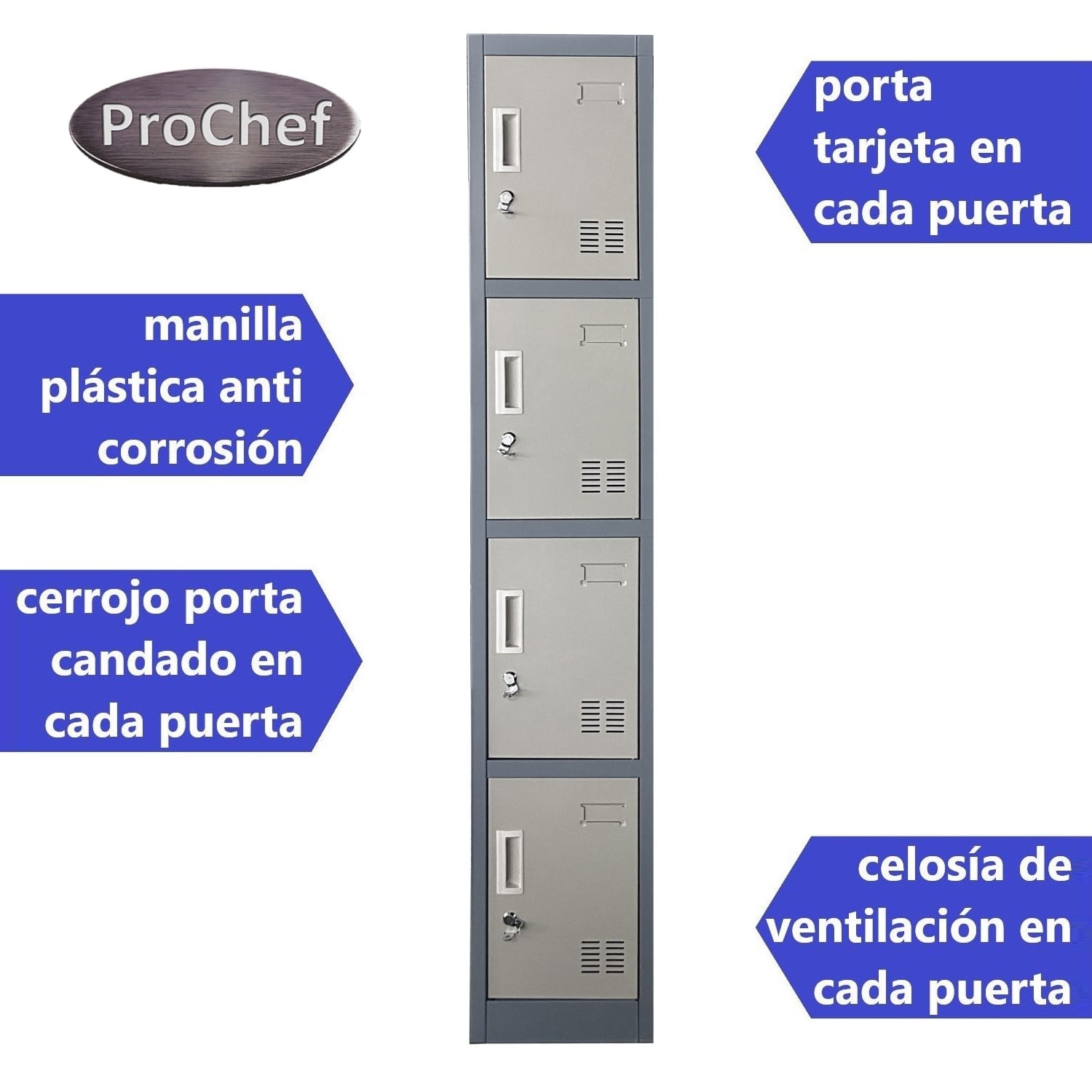 LOCKER PROCHEF ACERO 4 PUERTAS GRIS CASILLERO METALICO 1 CUERPO - 3