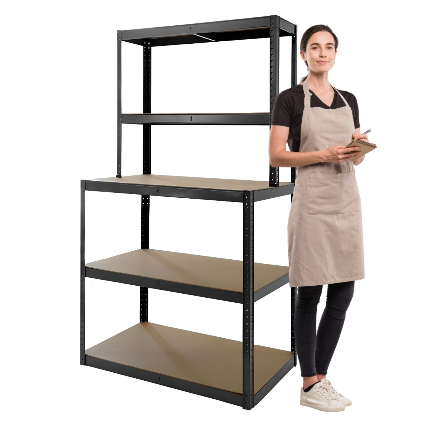 MESA DE TRABAJO CON REPISAS ACERO NEGRO 100X60X180 CM. - 2