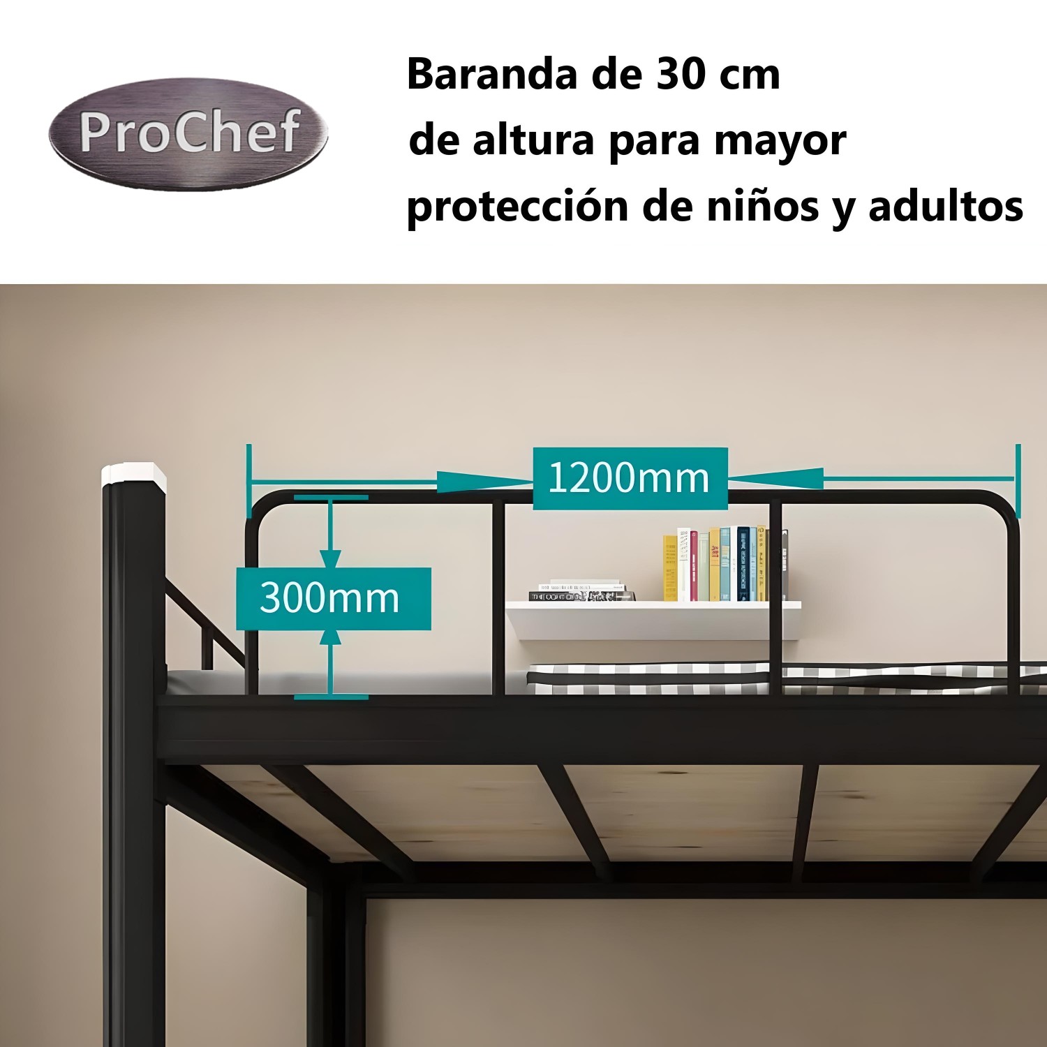 CAMAROTE UNA PLAZA ACERO 90X200 CM NEGRO - 5