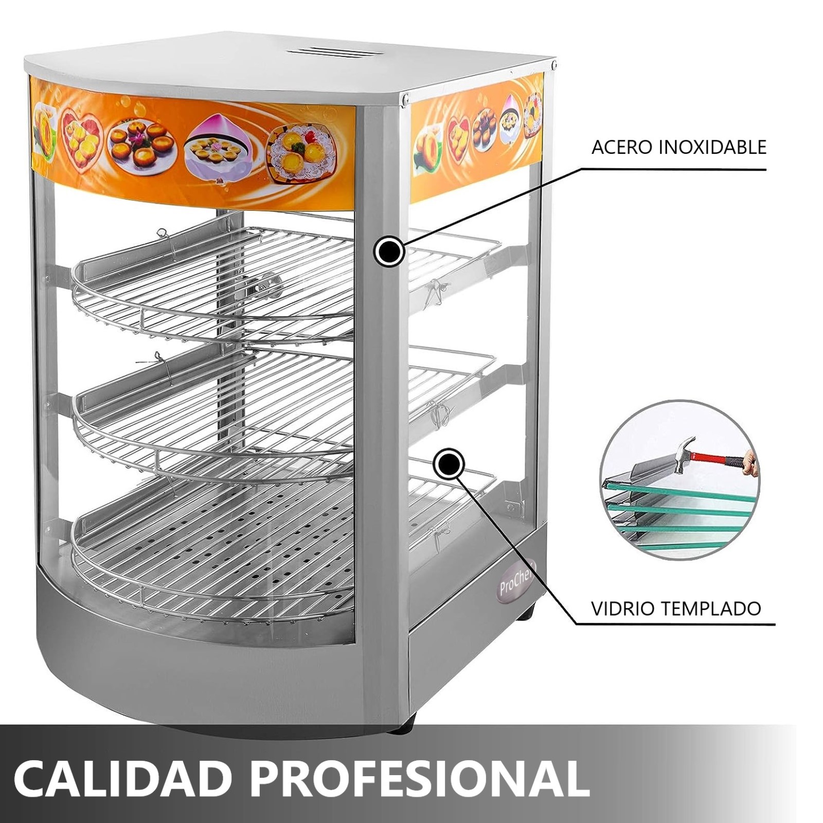 VITRINA PROCHEF ET-LD-1P ACERO INOXIDABLE 35 CM CALOR SOBREMESA - 4