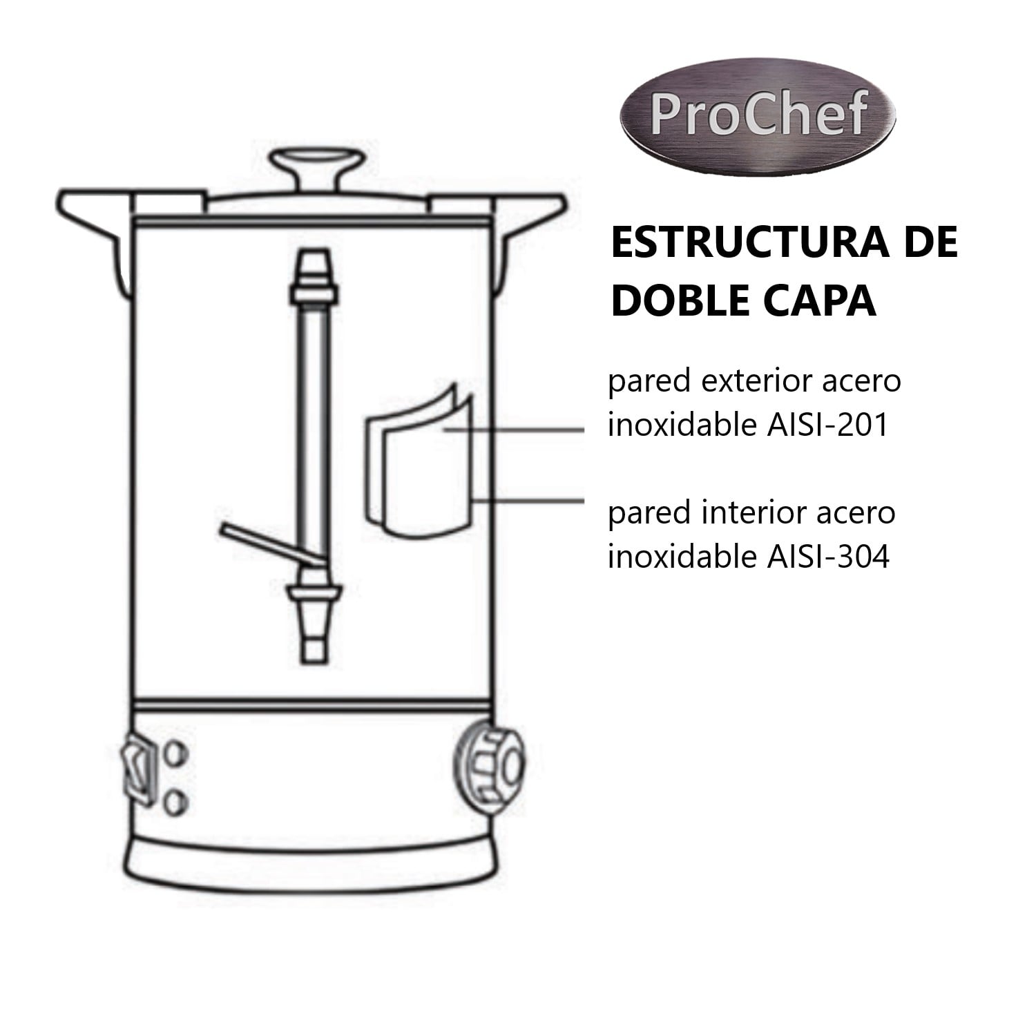 HERVIDOR INDUSTRIAL 10 LT. DOBLE CAPA ACERO INOX. - 9