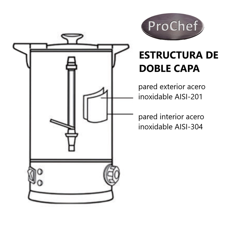 HERVIDOR PERCOLADOR INDUSTRIAL 8 LT DOBLE CAPA ACERO INOX - 4