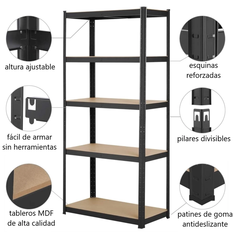 ESTANTE 90X40X180 CM ACERO PINTADO 5 BAND. 875 KG - 5