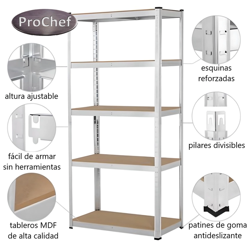 ESTANTE 90X40X180 CM. ACERO GALVANIZADO CAP 875 KG - 3