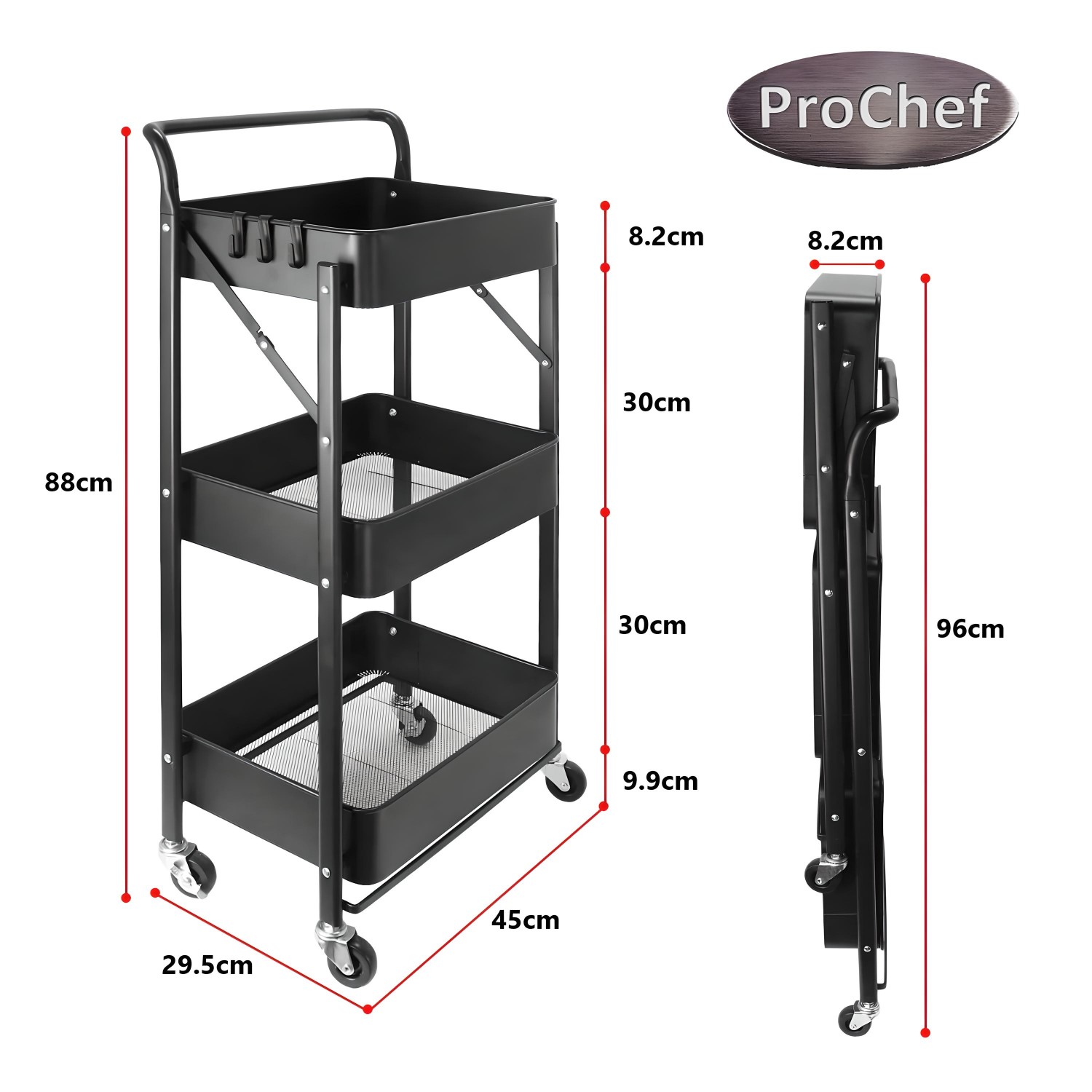 CARRO PROCHEF MULTIUSO PLEGABLE NEGRO 45 X 30 X 88 CM - 5