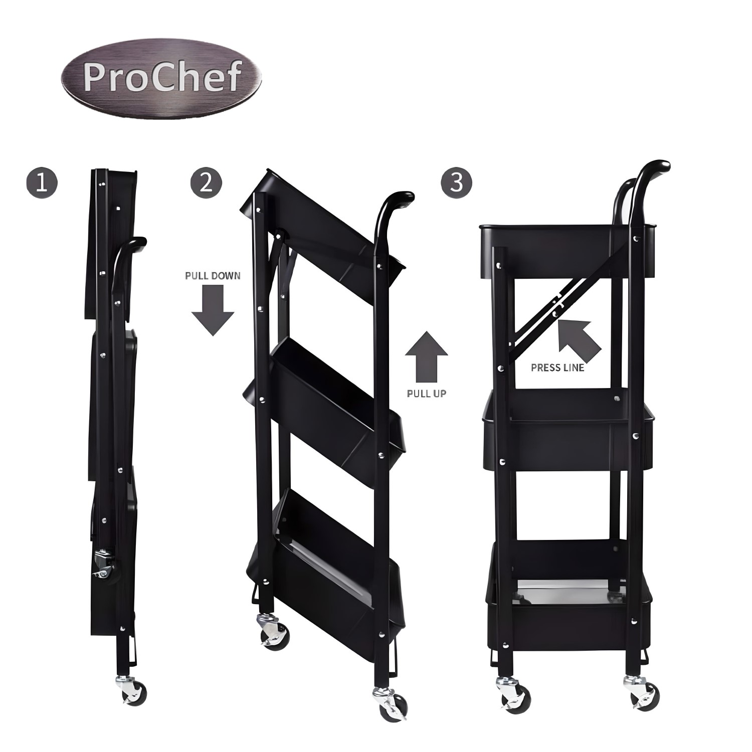CARRO PROCHEF MULTIUSO PLEGABLE NEGRO 45 X 30 X 88 CM - 6