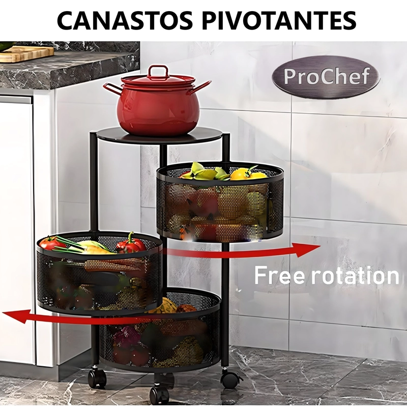 CARRO PROCHEF ORGANIZADOR 3 CANASTOS PIVOTANTES REDONDOS - 6