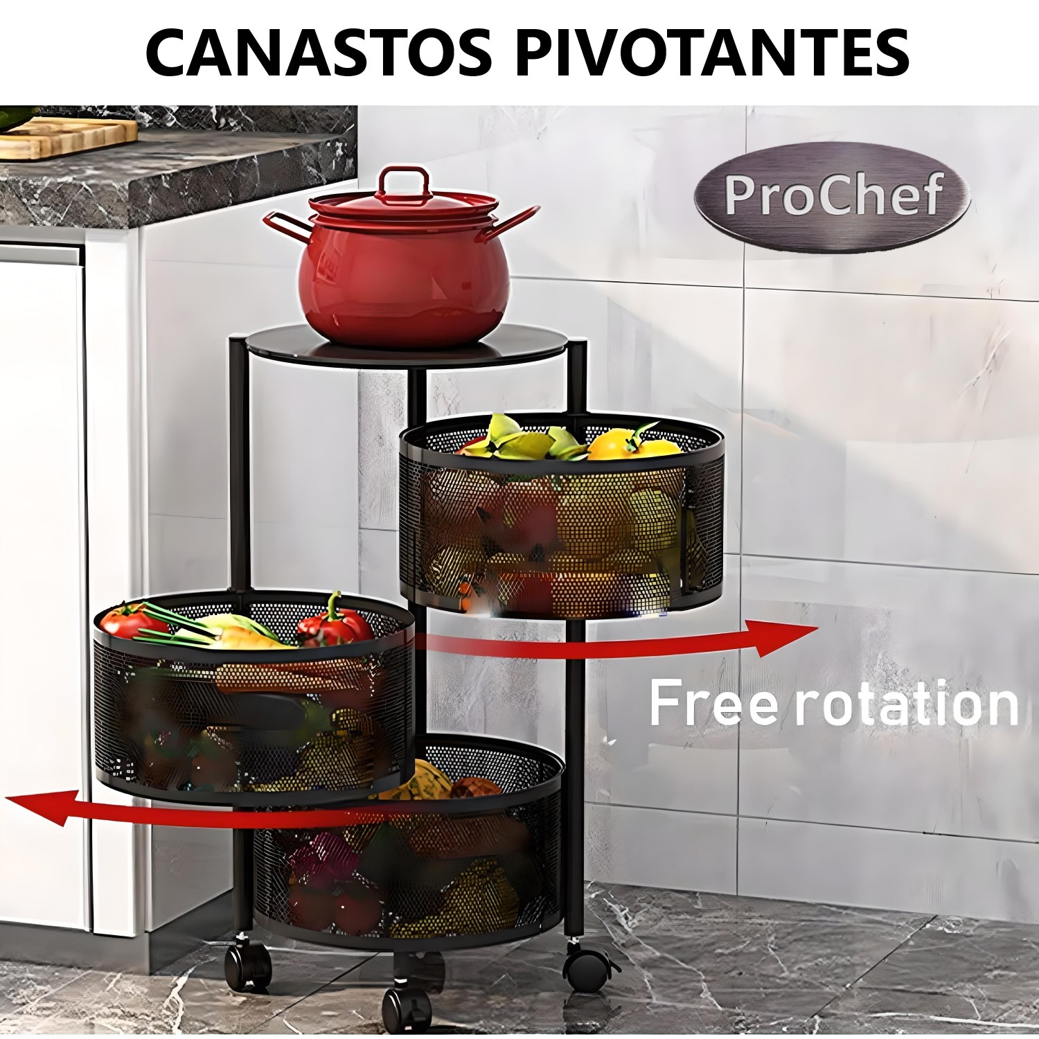 CARRO PROCHEF ORGANIZADOR 3 CANASTOS PIVOTANTES REDONDOS - 6