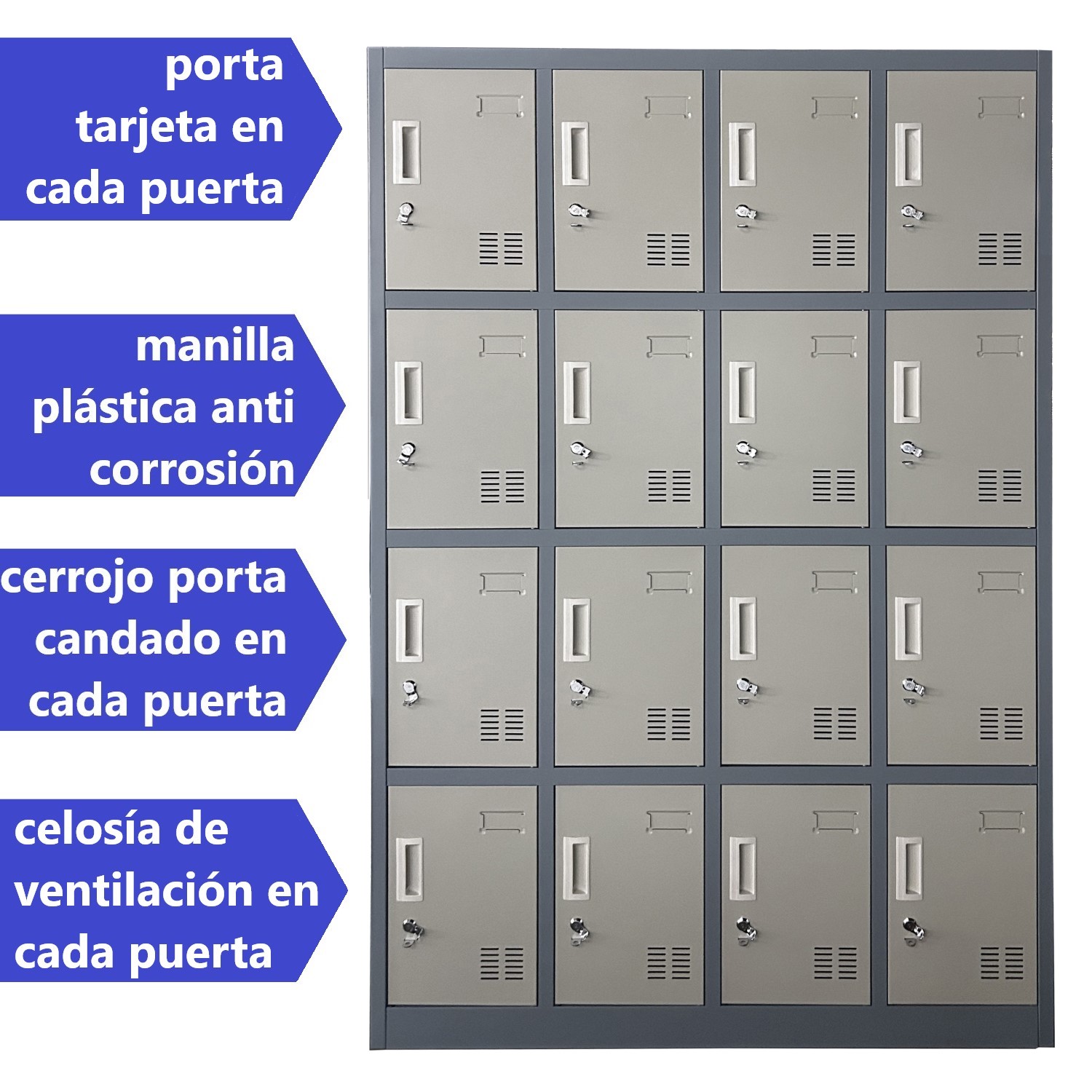 LOCKER CASILLERO METALICO 4 CUERPOS 16 PUERTAS - 5