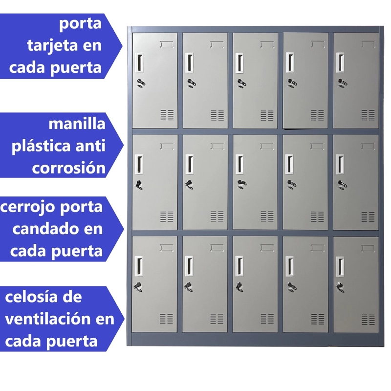 LOCKER CASILLERO METALICO 5 CUERPOS 15 PUERTAS - 3
